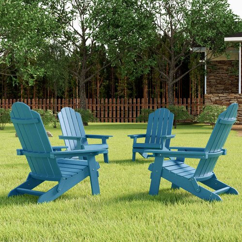 Outdoor Plastic Folding Adirondack Chair For All Weather (Set Of 4) 